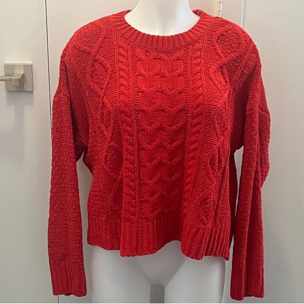 Garage Vibrant Red Cable Knit Sweater